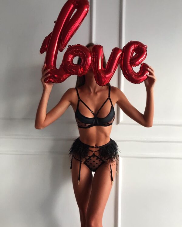 Ellolace-Polka-Dots-Lingerie-Feather-Garters-3-Piece-Sexy-Costume-Fancy-Underwear-Transparent-Bra-Naked-Luxury-2 Polka Dots Lace Set