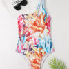 2022-New-Sexy-One-Piece-Women-s-Swimsuit-Coral-Print-Swimwear-High-Waist-Cutout-One-shoulder-2 Coral Print One-Piece Swimsuit