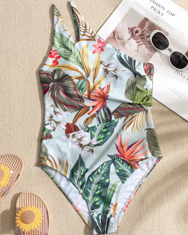 2022-New-Sexy-One-Piece-Women-s-Swimsuit-Coral-Print-Swimwear-High-Waist-Cutout-One-shoulder-3 Coral Print One-Piece Swimsuit