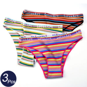 3Pcs-Lot-Sexy-Women-s-Cotton-Panties-Mid-Waist-Underwear-Woman-Striped-Briefs-Mixcolor-Female-Breathable Striped Cotton Panties