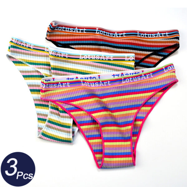 3Pcs-Lot-Sexy-Women-s-Cotton-Panties-Mid-Waist-Underwear-Woman-Striped-Briefs-Mixcolor-Female-Breathable Striped Cotton Panties