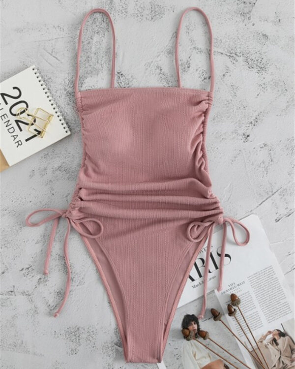 Green Ribbed One-piece Swimsuit