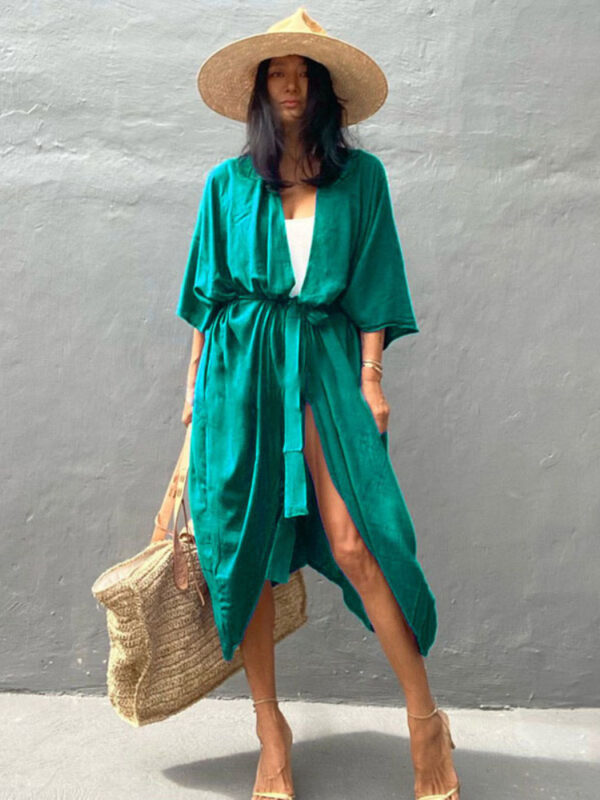 Beach-Cover-Up-Kimono-Women-Summer-2022-New-Pareo-Swimsuit-Cape-Solid-Bohemian-Tunic-Dresses-Bathing-3 Beach Cover Up