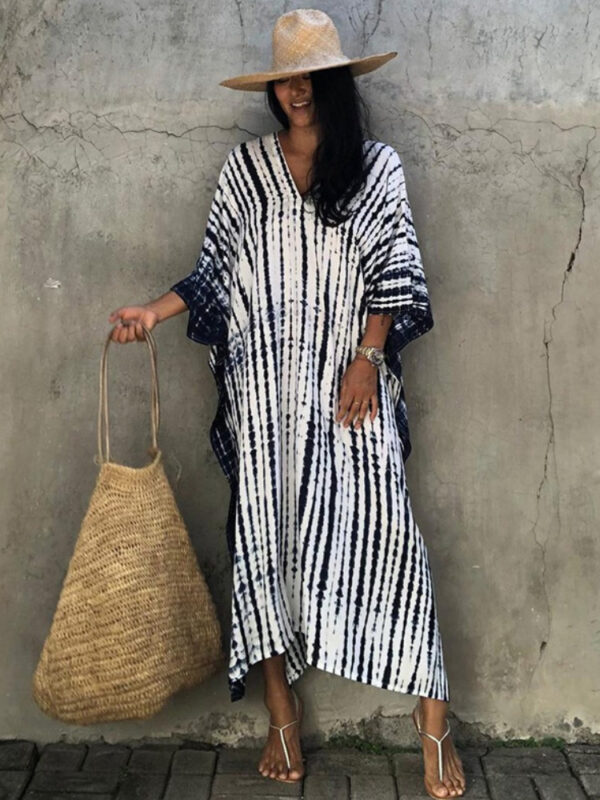 Tie Dye Striped Kaftan Beach Dress