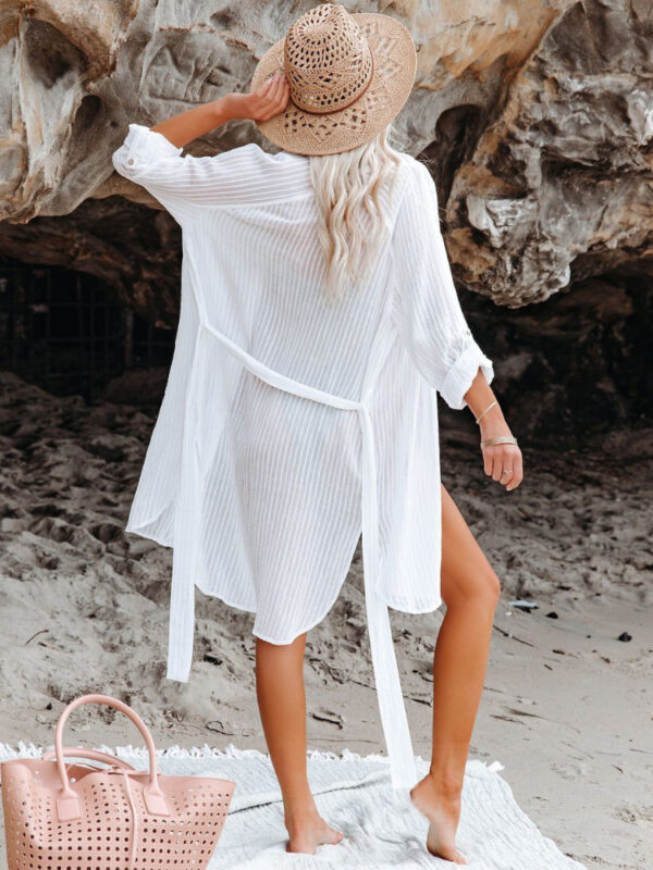 Beach-Shirts-Bikini-Cover-Ups-for-Women-Self-Belted-Kimono-Dress-Elegant-Swimsuit-Covers-Holiday-Bathing-3 Striped Beach Shirt