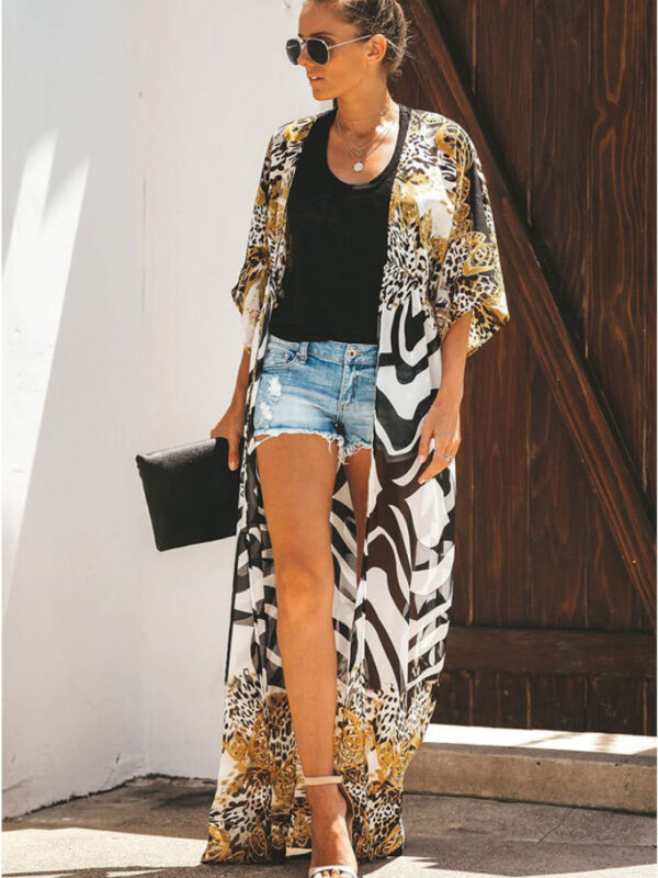 Bikini-Cover-Up-Chiffon-Beach-Kimono-Women-Leopard-Printed-Long-Cape-for-Swimsuit-Tunic-Summer-Beach-4 Leopard Beach Cape
