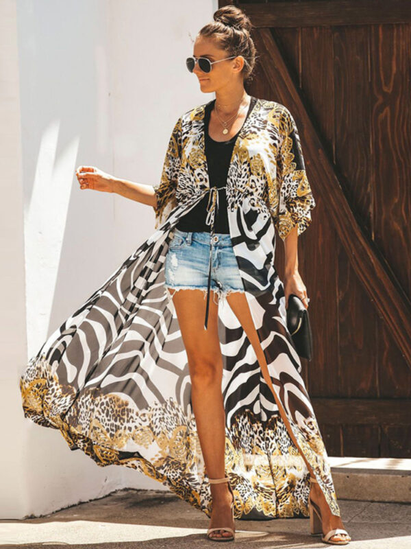 Bikini-Cover-Up-Chiffon-Beach-Kimono-Women-Leopard-Printed-Long-Cape-for-Swimsuit-Tunic-Summer-Beach Leopard Beach Cape