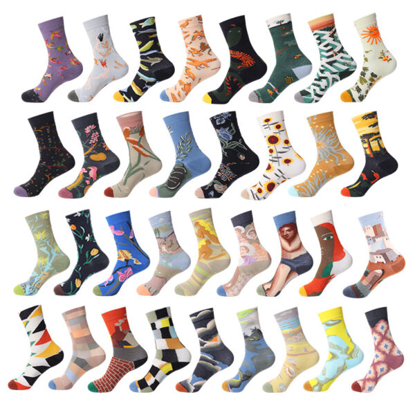 Cotton-Casual-Socks-Men-Women-Winter-Retro-Art-Flowers-Plant-Oil-Painting-Funny-Happy-Male-Calcetines-1 Winter Casual Socks
