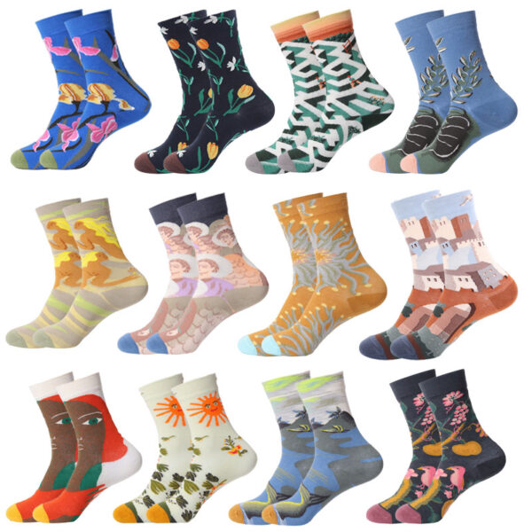 Cotton-Casual-Socks-Men-Women-Winter-Retro-Art-Flowers-Plant-Oil-Painting-Funny-Happy-Male-Calcetines-2 Winter Casual Socks