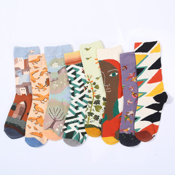 Cotton-Casual-Socks-Men-Women-Winter-Retro-Art-Flowers-Plant-Oil-Painting-Funny-Happy-Male-Calcetines Winter Casual Socks