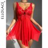 Ellolace-Red-Sexy-Sleepwear-Deep-V-Split-Mini-Dress-Bowknot-Irregular-Hemline-Romantic-Nightie-Wedding-Night Red Linen Mini Dress