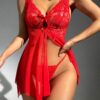 Ellolace-Red-Sexy-Sleepwear-Deep-V-Split-Mini-Dress-Bowknot-Irregular-Hemline-Romantic-Nightie-Wedding-Night-2 Red Linen Mini Dress