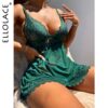 Ellolace-Sexy-Lingerie-Nightdress-Deep-V-Lace-Transparent-Nightwear-Erotic-Dress-With-Thong-Nighty-See-Through Transparent Nightie