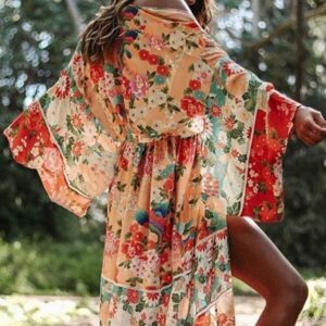 Floral-Beach-Cover-Up-Chiffon-Kimono-Batwing-Sleeve-Maxi-Wrap-Dresses-Summer-Swimwear-Swimsuit-Cape-Pareos Floral Chiffon Kimono