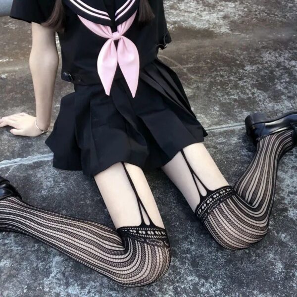 Japanese-Harajuku-Hollow-out-Fishnet-Stockings-Tights-Women-Fashion-Black-Gothic-Body-Fishnet-Garter-Over-Knee-4 Hollow Out Fishnet Stockings