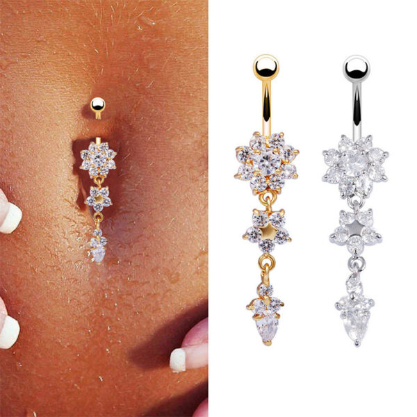 New-Fashion-Sexy-Piercing-Navel-Nail-Body-Jewelry-Flower-Pendant-Crystal-Belly-Button-Rings-for-Women-1 Crystal Belly Ring
