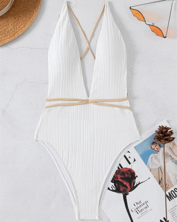 Belted V-Neck Swimsuit