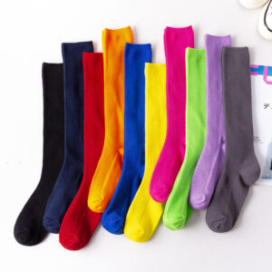Solid-Color-Socks-for-Women-Wide-Calves-Breathable-Middle-Tube-Black-White-Thick-Knee-High-Calcetines Breathable Knee High Socks