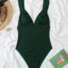 Solid-Shirring-Ruffle-One-piece-Swimsuit-Sexy-Deep-V-neck-Backless-Cross-Swimwear-Monokini-2022-Summer-2 Ruffle One-Piece Swimsuit