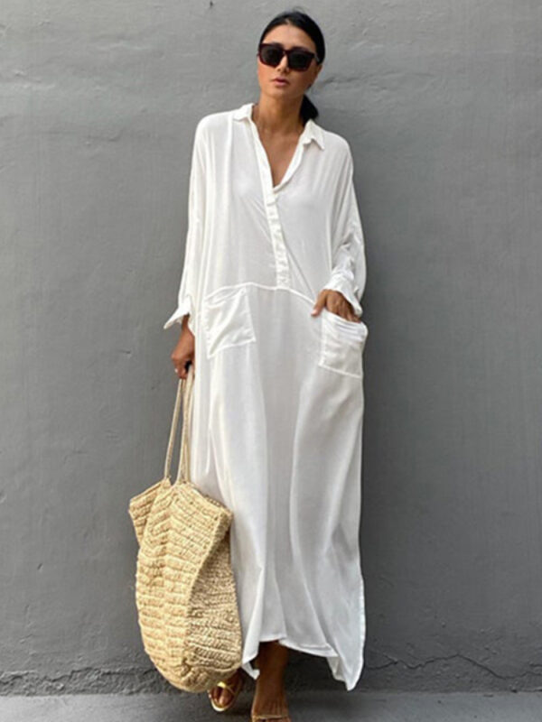 Swimsuit-Cover-Up-White-Maxi-Beach-Dresses-Kaftan-Kimono-Elegant-Pocket-Loose-Summer-Tunic-Beachwear-Bathing White Kaftan Cover-Up