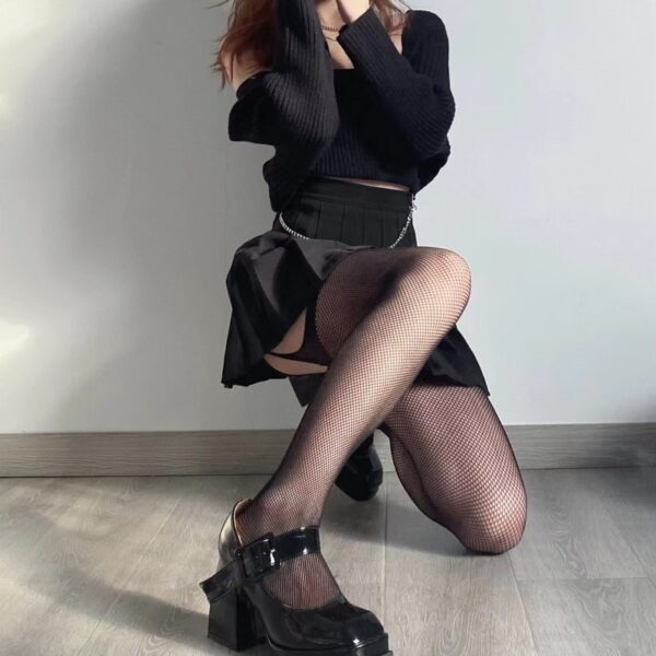 Women-Sexy-Black-Stockings-with-Belt-Set-High-Fishnet-Tights-Erotic-Lingerie-Bottom-Pantyhose-Thigh-High-4 Black Stockings with Belt