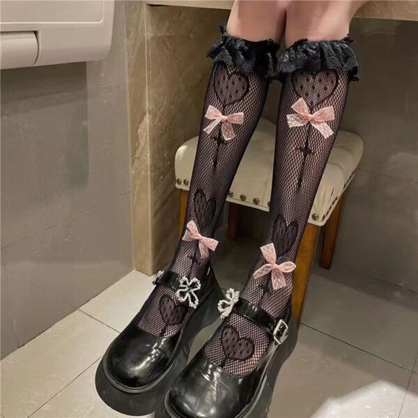Women-Sexy-Polka-Dot-Print-Stockings-Knee-High-Socks-Soft-Nylon-Elastic-Fishnet-Girls-Lolita-Cute-5 Polka Dot Knee High Stockings
