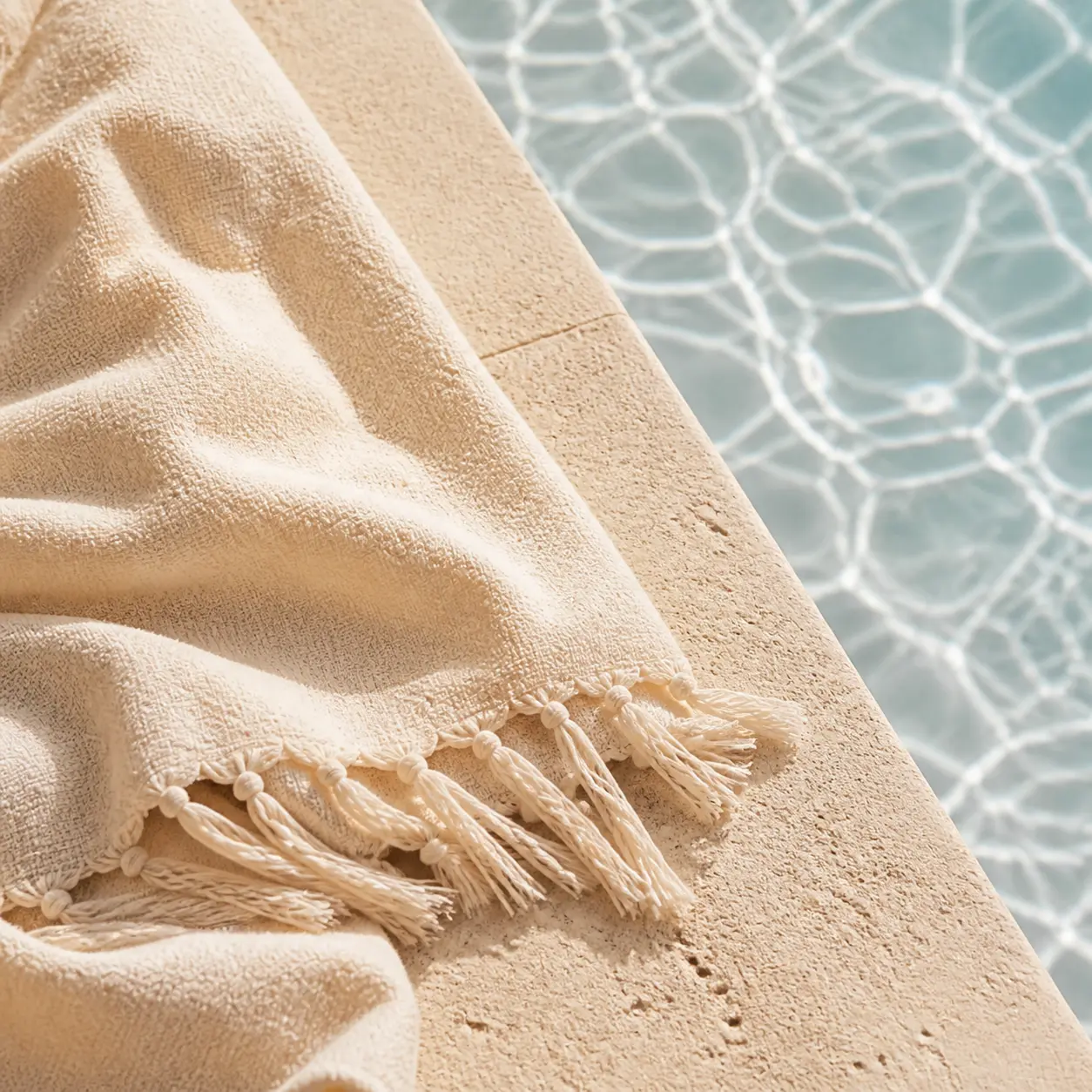 Soft folded fabric and quiet boutique texture for loungewear.