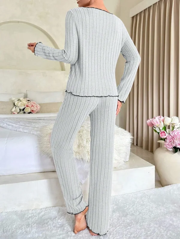 Ribbed Long-Sleeve Pajama Set