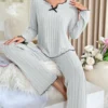 Ribbed Long-Sleeve Pajama Set