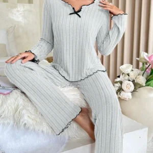 Ribbed Long-Sleeve Pajama Set