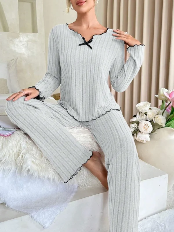 Ribbed Long-Sleeve Pajama Set