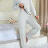 Ribbed Long-Sleeve Pajama Set