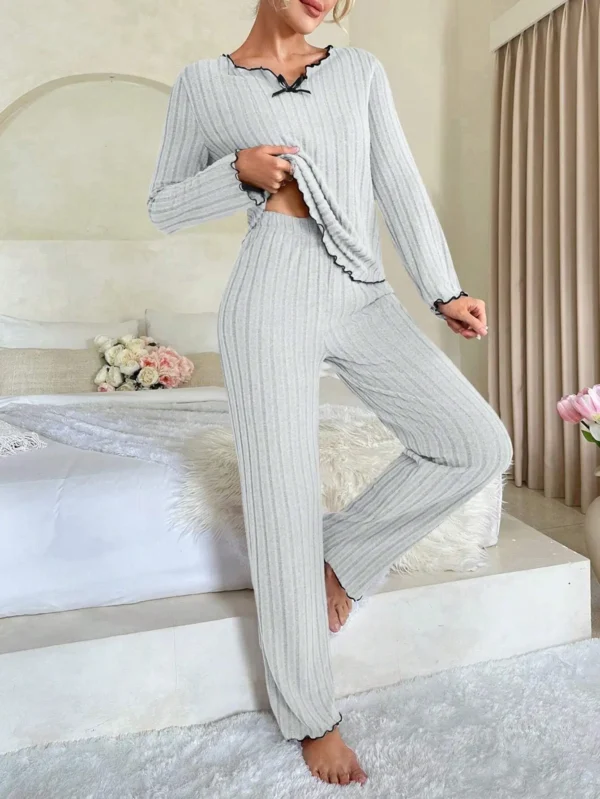 Ribbed Long-Sleeve Pajama Set