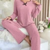 Ribbed Long-Sleeve Pajama Set