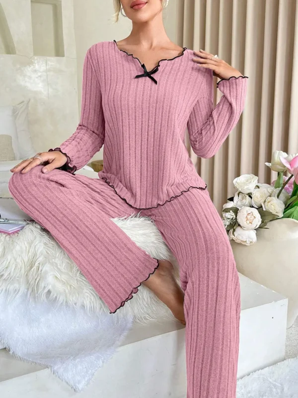 Ribbed Long-Sleeve Pajama Set