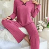 Ribbed Long-Sleeve Pajama Set