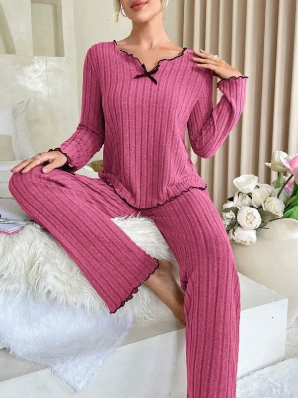 Ribbed Long-Sleeve Pajama Set