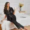 Heart-Embroidered Pajama Set