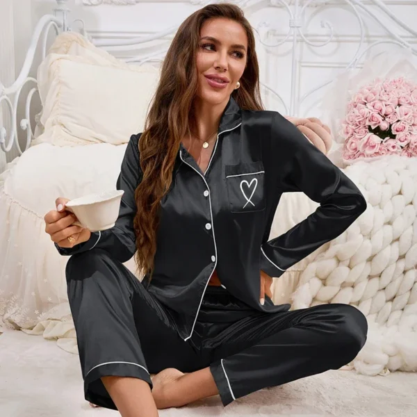 Embroidered Long-Sleeve Pajama Set