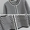 Plaid Knit Cardigan & Wide-Leg Pants Set