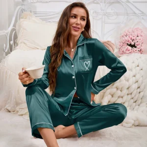 Embroidered Long-Sleeve Pajama Set