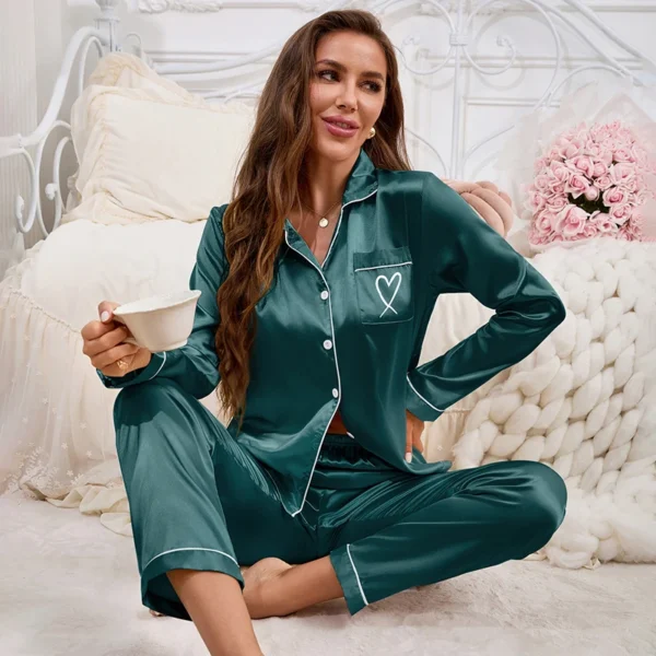 Embroidered Long-Sleeve Pajama Set