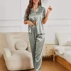 Heart-Embroidered Pajama Set