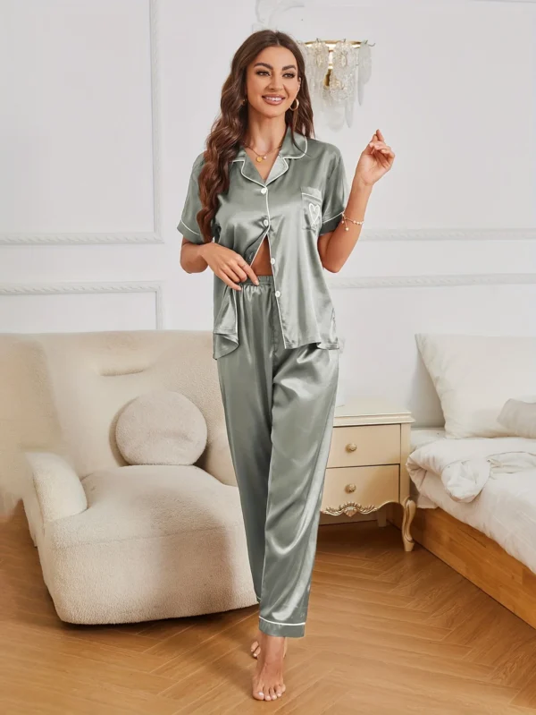 Heart-Embroidered Pajama Set