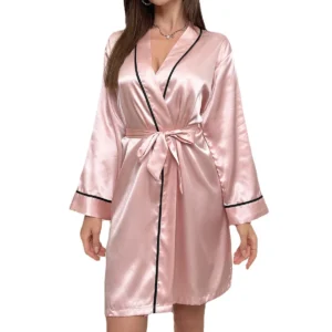 Contrast-Piping Short Robe