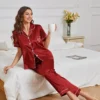 Heart-Embroidered Pajama Set