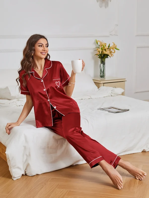 Heart-Embroidered Pajama Set
